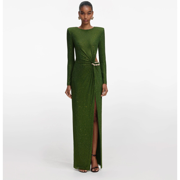 SELF PORTRAIT Olive Rhinestone Embellished Maxi Dress UK 8 US 4 - Picture 1 of 16